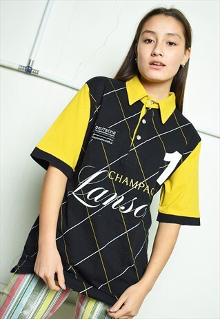 VINTAGE 90'S RETRO LOGO PRINT SPORTS POLO T-SHIRT TEE TOP