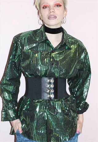 VINTAGE 90S CHUNKY BLACK STRETCH WASPIE WAIST CORSET BELT