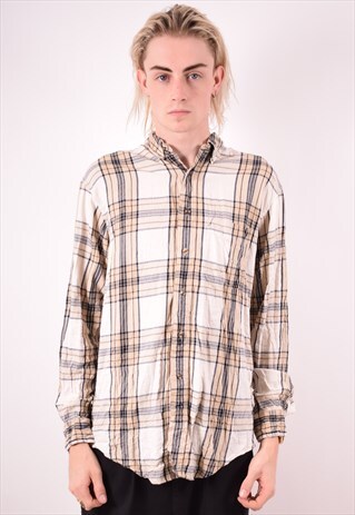 MENS VINTAGE SHIRT SMALL BEIGE CHECK 90S
