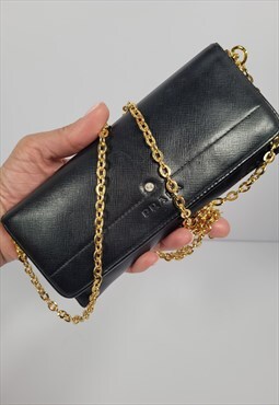 Vintage Prada Black Saffiano leather Wallet on chain 