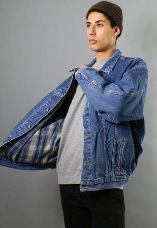VINTAGE LEVI DENIM JACKET TRUCKER, CHECK LINED XL