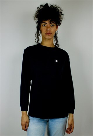 VINTAGE 90S CHAMPION LONG SLEEVED LOGO T-SHIRT BLACK