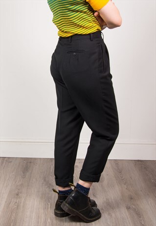 VINTAGE 90'S BLACK HIGH WAIST SMART TAPERED TROUSERS