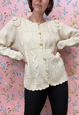Vintage 80s cardigan sweater Hand Made in Peru merino wool