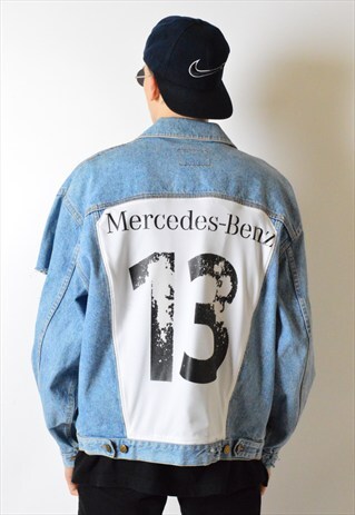 VINTAGE 80S REWORKED MERCEDES-BENZ DISTRESSED DENIM JACKET