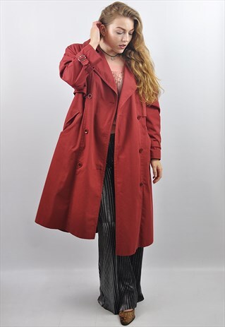 VINTAGE 90S LONG RASPBERRY RED MAC COAT DUSTER