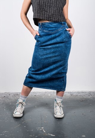 VINTAGE 1990S BLUE DENIN PENCIL SKIRT