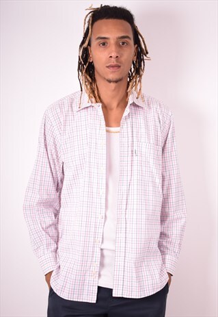 BARBOUR MENS VINTAGE SHIRT XL WHITE CHECK 90S
