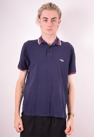 FILA MENS VINTAGE POLO SHIRT MEDIUM BLUE 90S