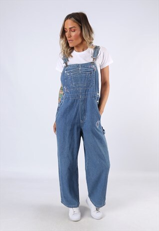 DENIM DUNGAREES ROUTE 66 EMBROIDERED WIDE LEG UK 14 (CEP)