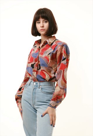 80S VINTAGE ABSTRACT PRINT RELAXED FIT BLOUSE 928