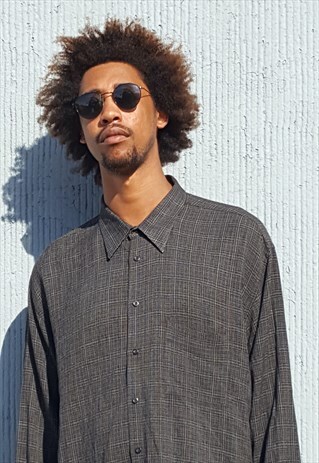90S MINIMALIST CLASSIC SILK FEEL PLAID FLANNEL SHIRT XL