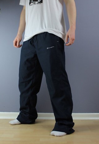 VINTAGE CHAMPION SWEATPANTS/JOGGERS IN NAVY WITH EMBROIDERY