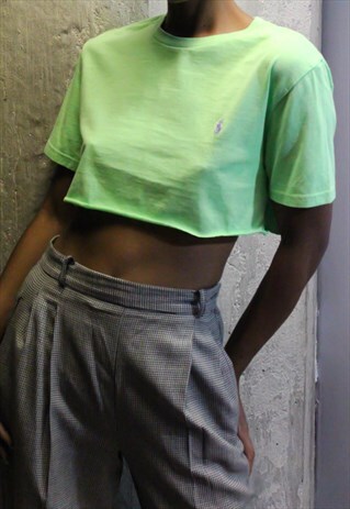 VINTAGE REWORKED Y2K RALPH LAUREN POLO NEON GREEN CROP TOP