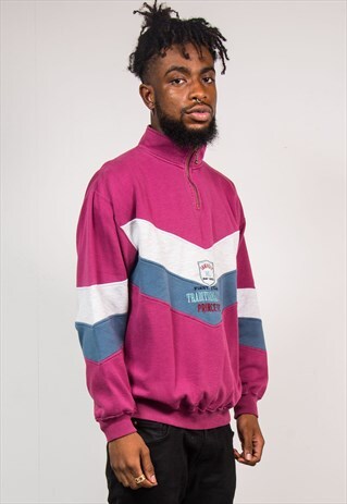90'S VINTAGE COLLEGE STYLE QUARTER ZIP SWEATSHIRT JUMPER