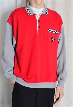 Vintage 90s Red Grey Checkerboard Racing Sweatshirt