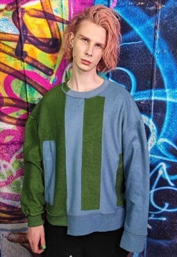 Reworked stitch sweater contrast patch knitwear jumper