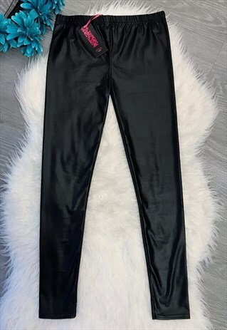 WET LOOK BLACK LEGGINGS - PETITE