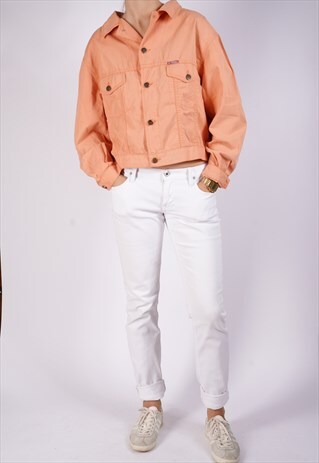 90'S VINTAGE FESTIVE DENIM JACKET IN ORANGE
