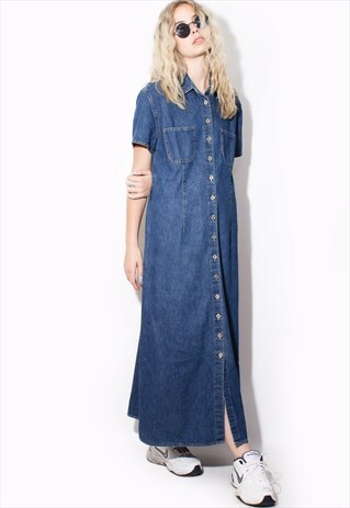 VINTAGE 90'S DENIM MAXI DRESS BUTTON DOWN Y2K