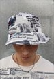 PRIDE BUCKET HAT LGBT LOVE GRAFFITI GAY RAINBOW CAP IN WHITE