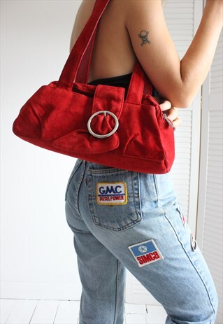 VINTAGE 90S RED SUEDE HANDBAG