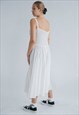 VINTAGE 60S PLEATED STRAPPY SWEETHEART NECK SKIRT IN WHITE