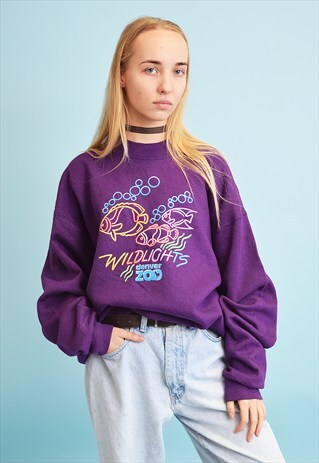 COOL 90'S RETRO FISH PRINT OVERSIZED SLOUCHY SWEATSHIRT