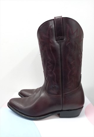 00s Tom Houston Cowboy Boots Leather Maroon