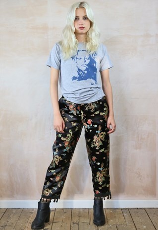 TASSEL TROUSERS IN CHINESE DRAGON SATIN