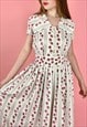 50'S VINTAGE WHITE COTTON FLORAL UNWORN MIDI DRESS