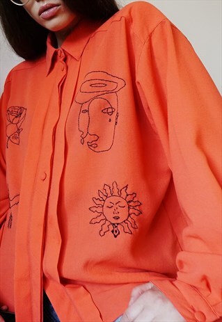 HAND EMBROIDERED ASH RED MOROCCAN SHIRT.