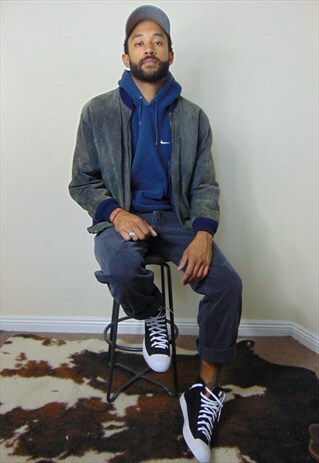 80S 90S DISTRESSED GREY SUEDE BOMBER JACKET MEDIUM