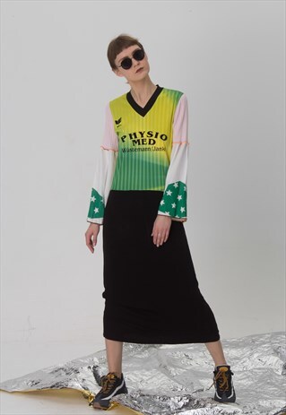 REWORKED MAXI FOOTBALL 90S GREEN AND YELLOW DRESS