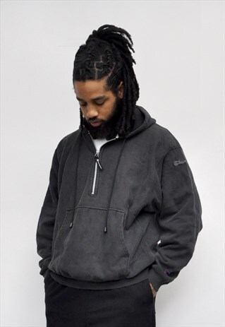 90S CHAMPION 3/4 ZIP HOODIE CHARCOAL GREY