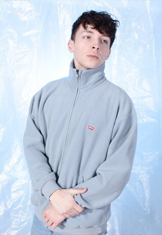 VINTAGE LEVI'S GREY/BLUE EMBROIDERED FLEECE JUMPER