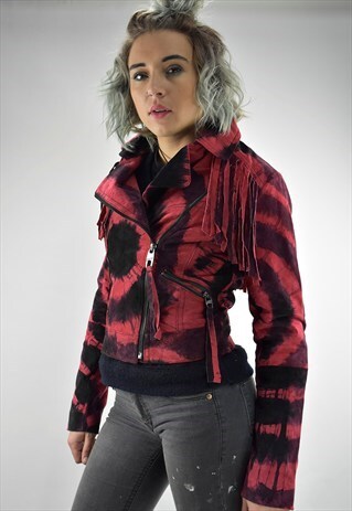 VINTAGE MISS SIXTY CROPPED TYE DYE FRINGED SUEDE JACKET
