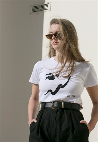NUDE ETHICS ORGANIC WHITE WITH BLACK GRAPHIC SNAKE T-SHIRT