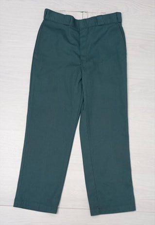 Cargo Trousers Dark Green Cotton Straight Leg 
