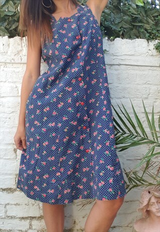VINTAGE 80S FRENCH COTTON FLORAL SHIFT DRESS