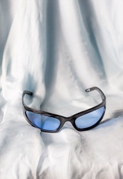 Black Blue Wrap Around Narrow Sunglasses