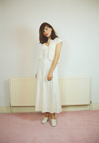 1970S VINTAGE WHITE LONG BOHO DRESS - BRIDAL WEDDING DISCO