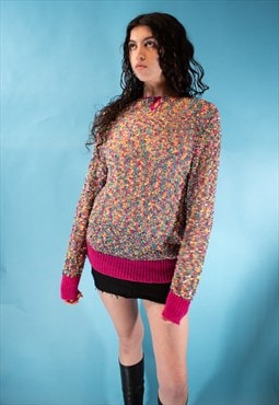 Vintage 1980s Size M/L Knitted Semi Sheer Jumper.