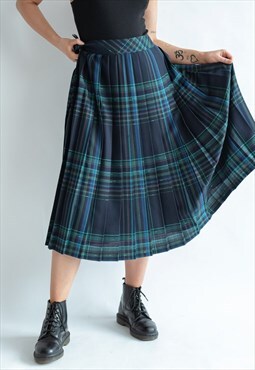 Vintage 80s Pleated Checkered Skirt