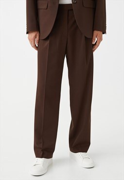 54 Floral Straight Tapered Formal Suit Trousers - Dark Brown