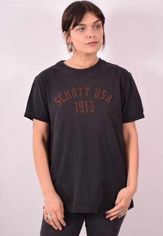 SCHOTT WOMENS VINTAGE T-SHIRT TOP LARGE BLACK 90S