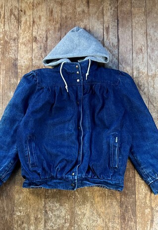 VINTAGE NAVY HOODED DENIM JACKET