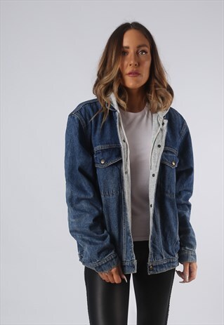 VINTAGE DENIM JACKET OVERSIZED SWEATSHIRT HOODY UK 16 (O1I)