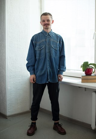VINTAGE 80'S BLUE DENIM WESTERN STYLE SHIRT