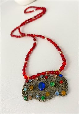 Re-worked Vintage Filigree Jewel Pendant Necklace